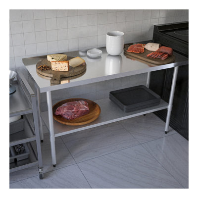 Table de préparation en acier inoxydable de 24 po x 60 po avec tablette réglable et pieds galvanisés, table de travail commerciale robuste pour la cuisine, la maison, le restaurant et l'hôtel
