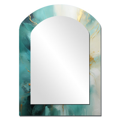 Gold And Teal Aurora Harmony II - Large Arched Wall Mirror On Metal