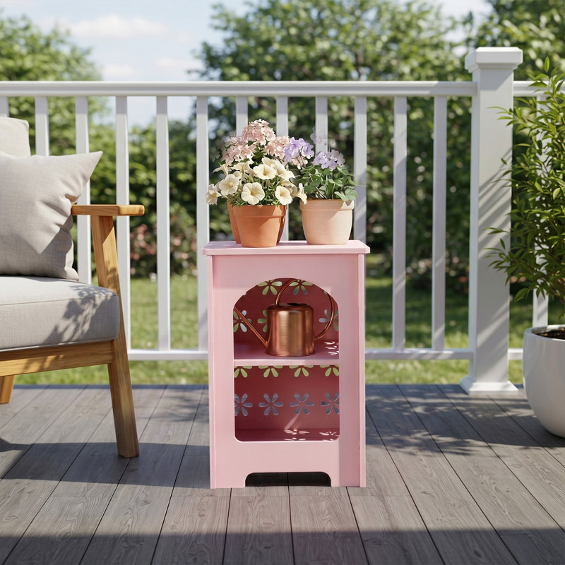 Table de rangement latérale en PVC à 2 niveaux à découpes florales, Pink