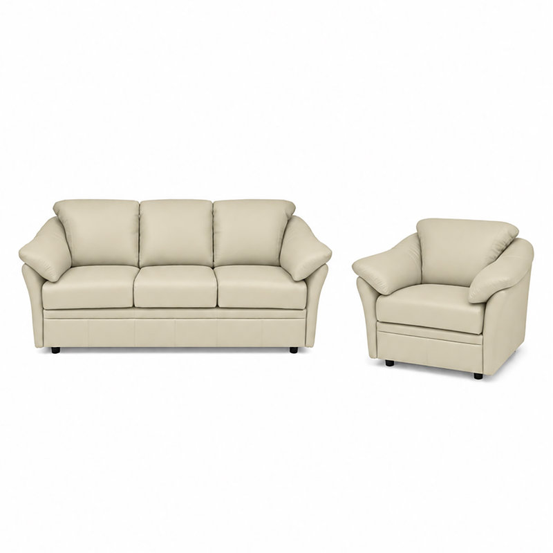 Ensemble de canapés en cuir Ramdev, Cuir véritable ivoire, Canapé, chaise