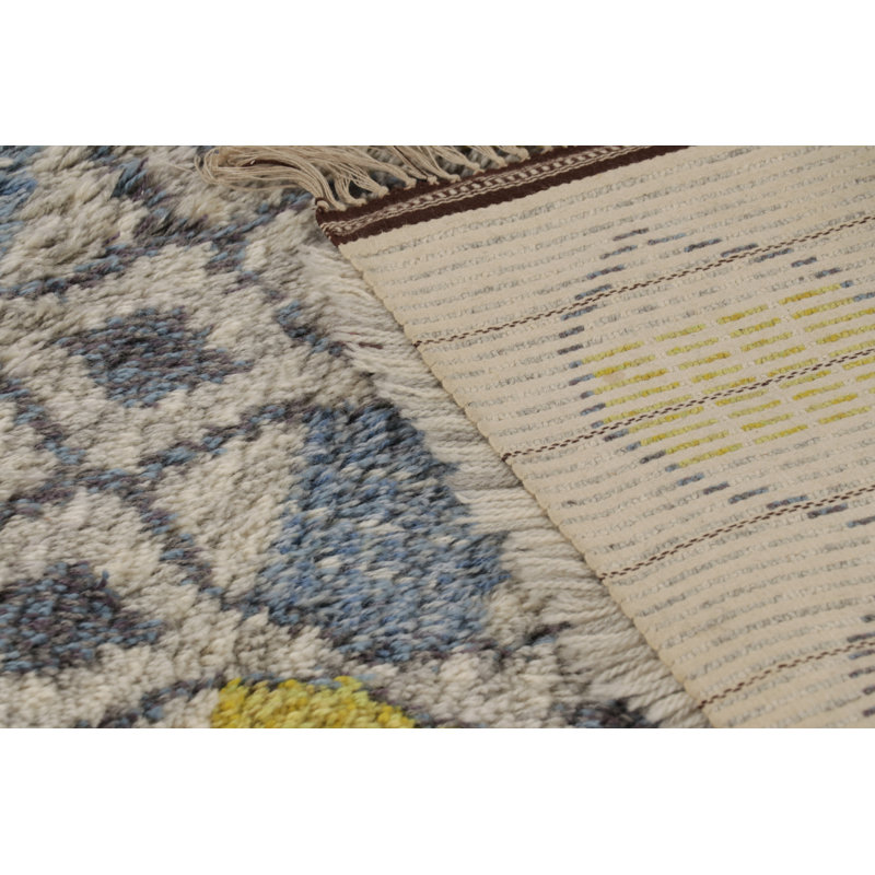 Vintage Swedish Rya Rug, Beige With Colorful Scandinavian Geometry - Rug & Kilim