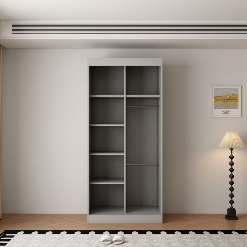 2 Door Wardrobe, 220cm H x 100cm W x 62cm D, Grey