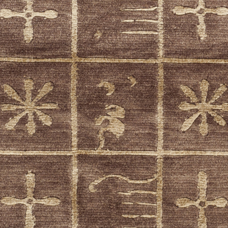 Tibetan Plum Pictogram Brown Area Rug, Rectangle 4' x 6'