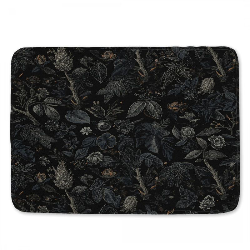 Botanical Floral Pattern Bath Mat, 24in W x 17in L