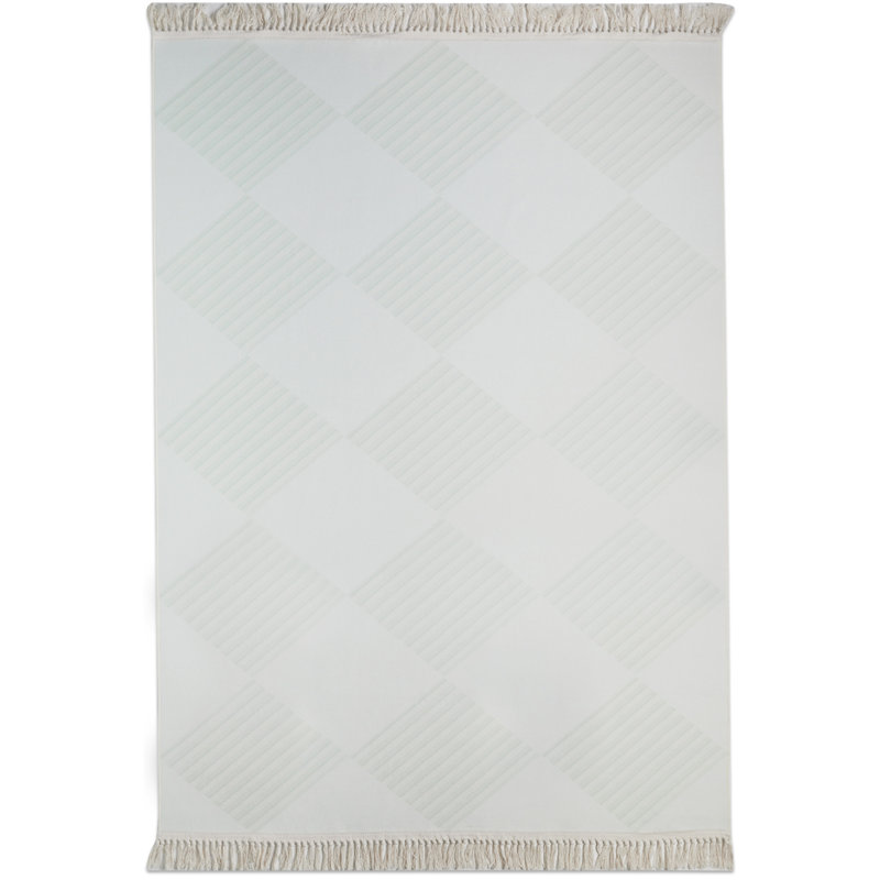 Simple Fresh Square Pattern Non-Slip Bottom Cotton Fabric Soft Tender Green Carpet Fringed Area Rug, Rectangle 4' x 6'