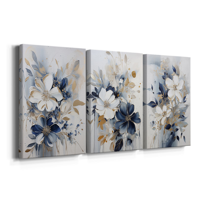 FLORAL Series CCCCI - Toile tendue avec châssis sur mesure - 3 pièces, H 12 po x l 24 po