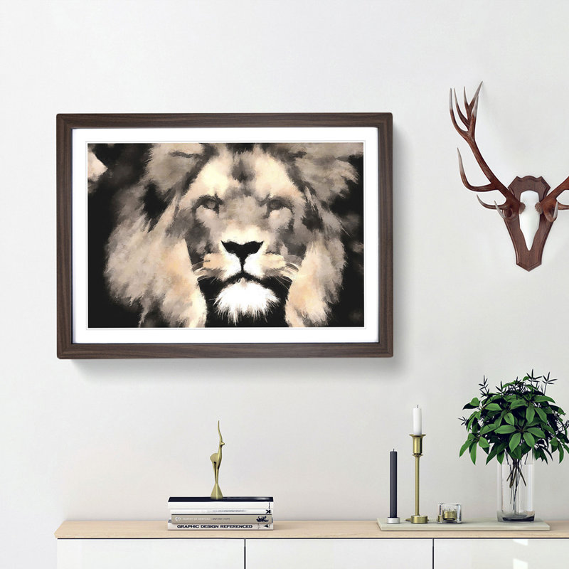 Lion - Picture Frame Graphic Art Print, 62cm H x 87cm W x 2cm D, Walnut Framed