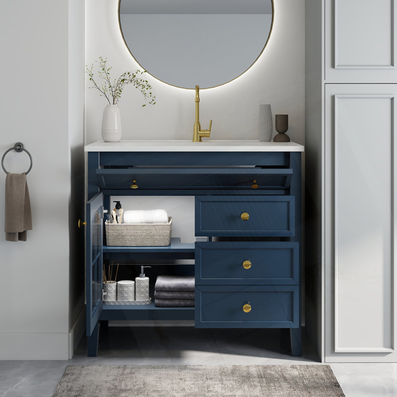 Lavabo de salle de bain 35,6 po Mid-Century, Bleu