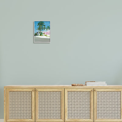 Stupell Industries Tropical Palm Trees Summer Vacation Resort Houses By Amelia Noyes - Floater Frame Painting Print On In Farmhouse Gray Framed Giclee