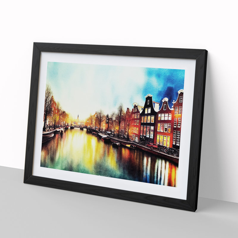 Amsterdam Canal Watercolour Vol.2 - Single Picture Frame Print, 25cm H x 34cm W x 2cm D, Black
