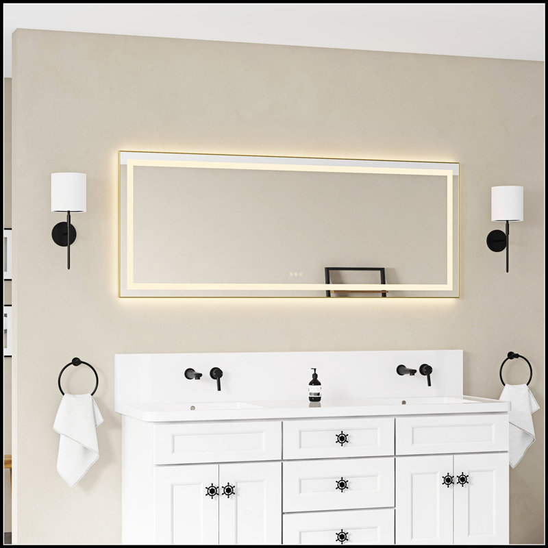 Miroir de salle de bain DEL, 28 po x 72 po, Doré