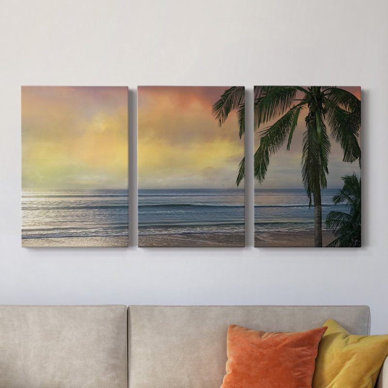 Sunset Cove II - ensemble de 3 peintures sur toile tendue, H 36 po x l 72 po x P 1 po