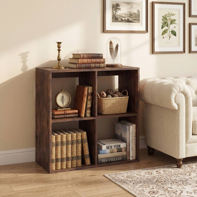 Modern Freestanding 4-Cube Open Storage Bookshelf With Anti-Drop Back Guardrails, Sturdy Multi-Purpose Cubby Display & Storage Organizer Unit For Living Room Bedroom Study Home Office Dorm Entryway Small Apartment Compact Spaces
