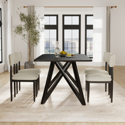 Ensemble de salle à manger 5 pièces avec table trépied et 6 fauteuils bouclés Axler