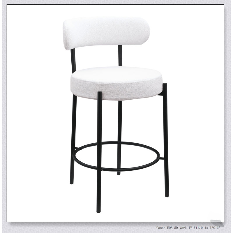 Ensemble de 2 tabourets modernes de hauteur comptoir, siège rembourré de 26 pouces avec pieds et repose-pieds en métal noir pour un repas confortable