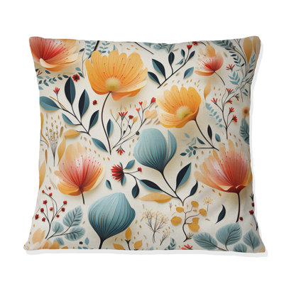 Botanical Pastel Color Flowers Composition III - Floral Polyester Throw Pillow