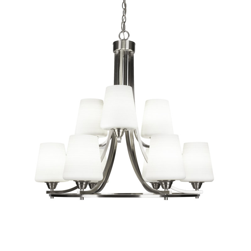Lustre 9 lumières Michell, Blanc mat, Nickel brossé