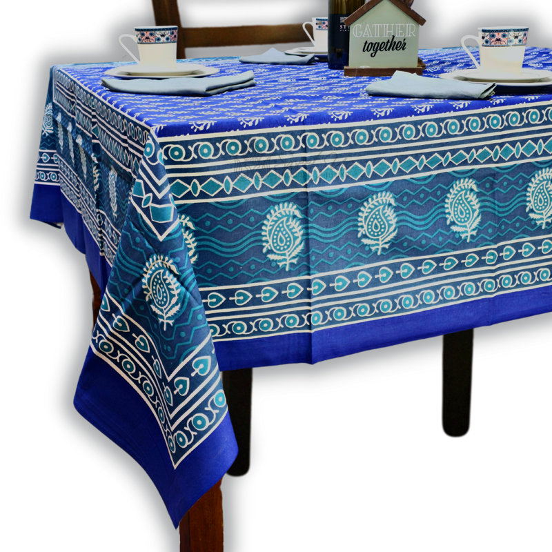 Paisley Floral Cotton Tablecloth Rectangle, Blue