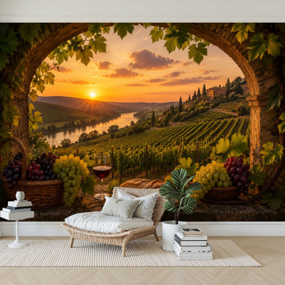 Papier peint auto-adhésif Vineyard Sunset Wine Grapes