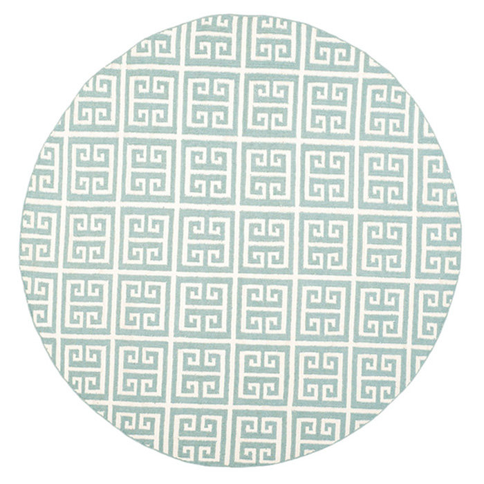 Rodgers Hand Woven Flat Weave Banana Silk/Wool/Cotton Geometric Rug in Ivory/Blue, Round 7'