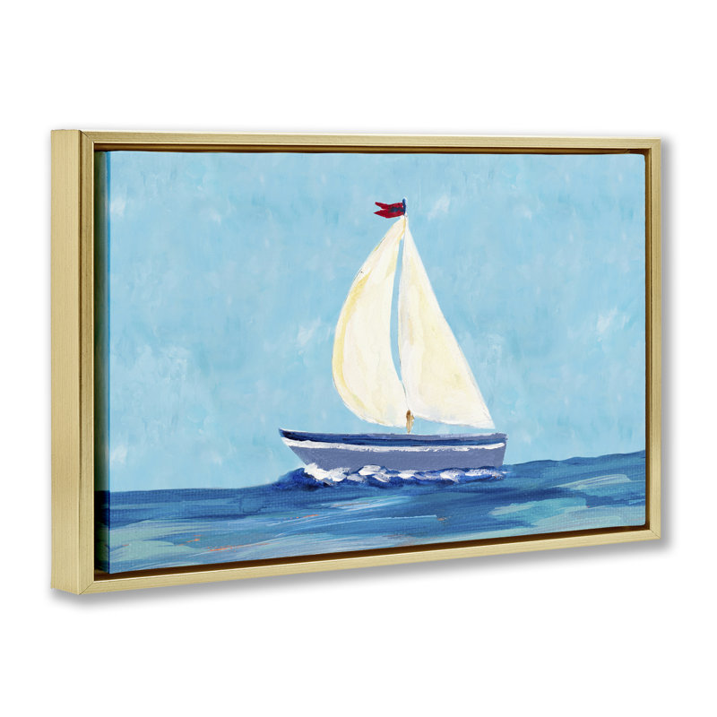 «Sail The Sea», toile flottante encadrée par Julie Derice, Cadre flottant métallique doré, H 21 po x l 31 po