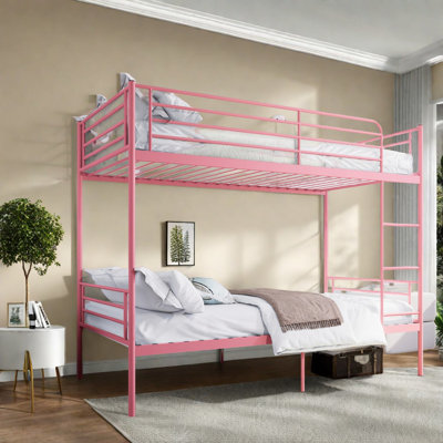 Lits superposés en métal rose avec échelle et rangement