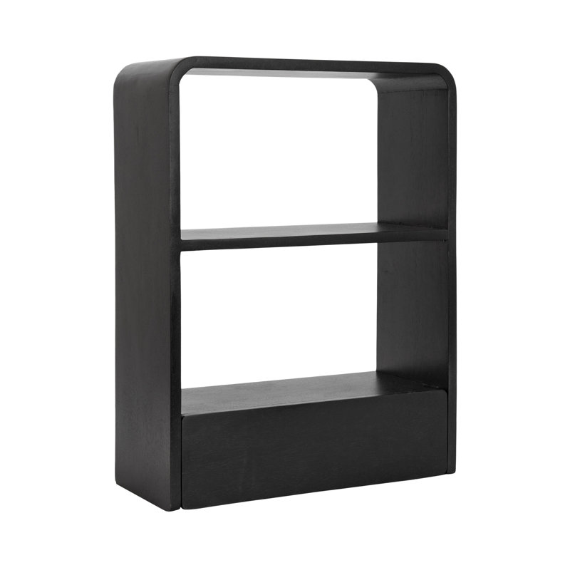 Tablette murale en bois avec tiroir de rangement, Noir, noir, noir, noir