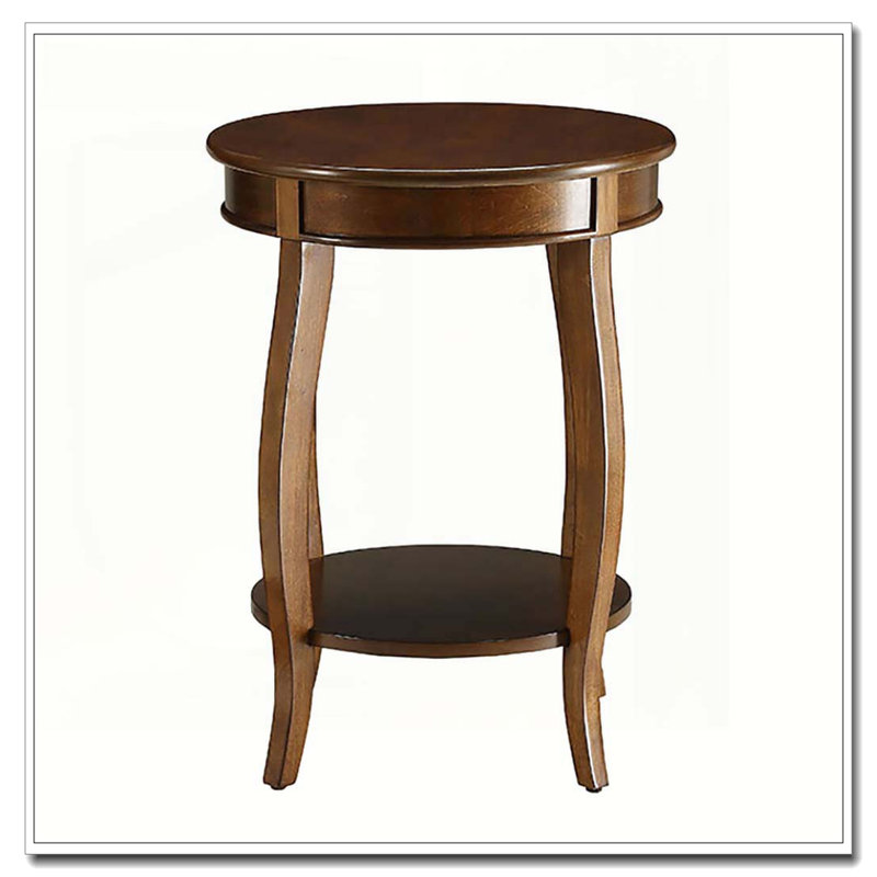 Walnut Round Side Table with Bottom Shelf, Walnut