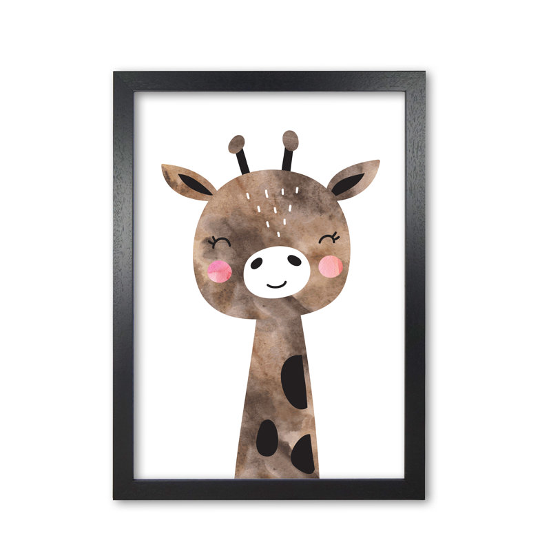 Scandi Brown Giraffe - Painting, Black Grain Frame, 30 cm H x 21 cm W x 5 cm D
