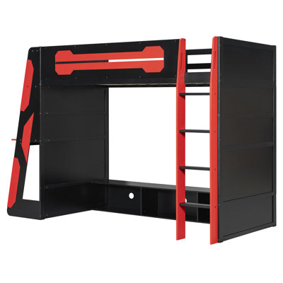 Modern Loft Bed With Light Computer Desk, Bookcase And Entertainment Center