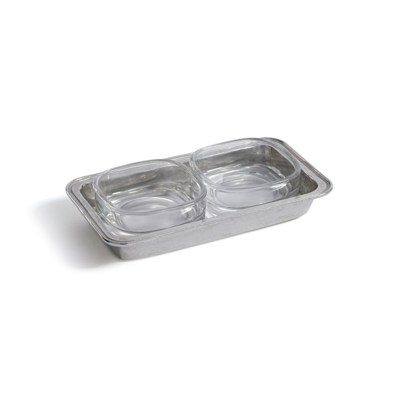 Castaldo Pewter & Glass Condiment Set, Double