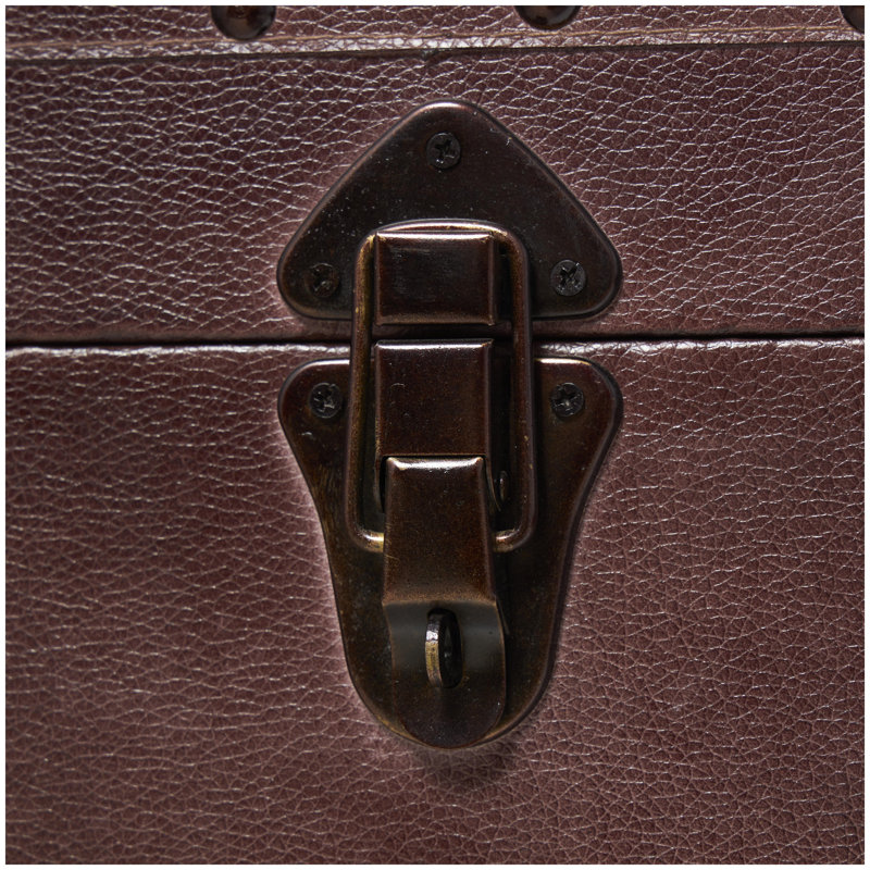 Cantrell Wood Nesting Upholstered Decorative Brown Trunk with Vintage Accents and Studs Set