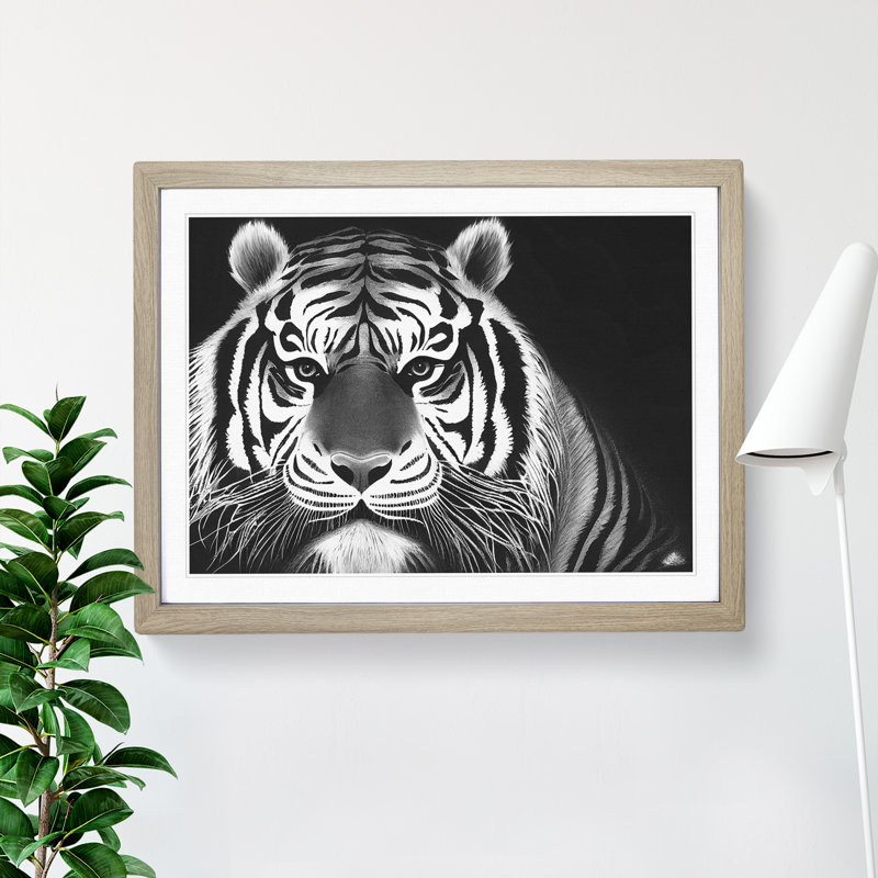 Tiger - Single Picture Frame Print, 25cm H x 34cm W, Oak Framed