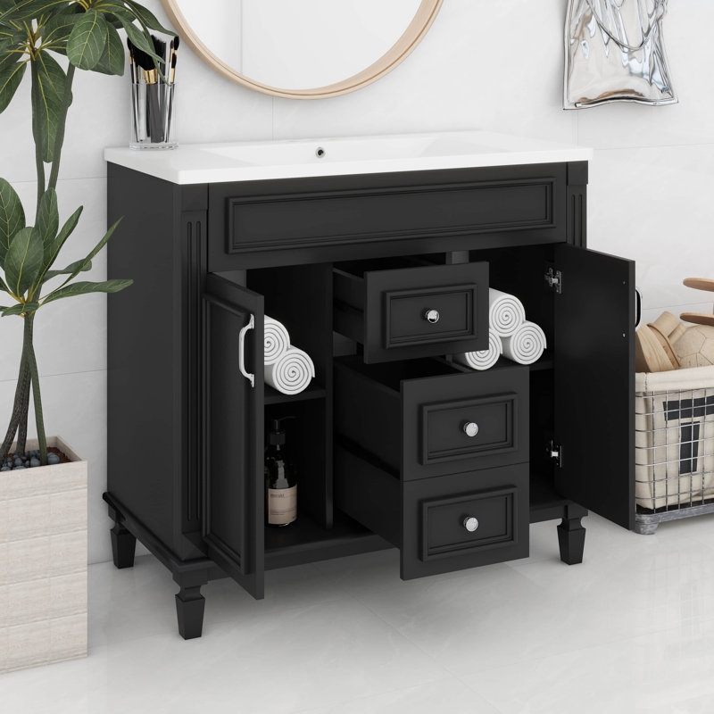 36'' Bathroom Vanity With Top Sink, Modern Bathroom Storage Cabinet With 2 Soft Closing Doors And 2 Drawers, Black