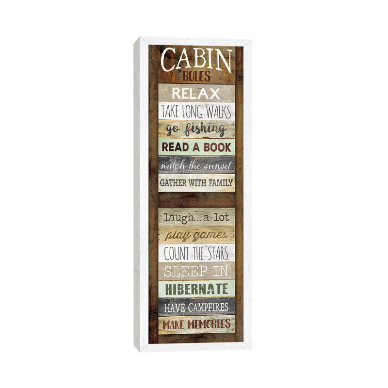 Cabin Rules by Marla Rae - Panoramic Print on Canvas, 30.48 cm H x 91.44 cm W, White Framed