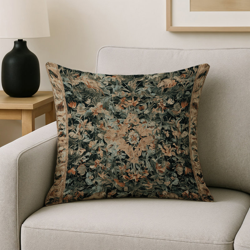 Coussin décoratif intérieur et extérieur Modern, Brun floral 50, Carré 18 po