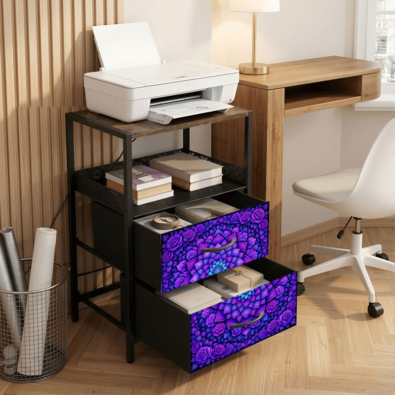 Table de chevet 2 tiroirs avec station de charge, table de chevet pour chambre avec ports USB et amp; Tablette ouverte Outlets - noir