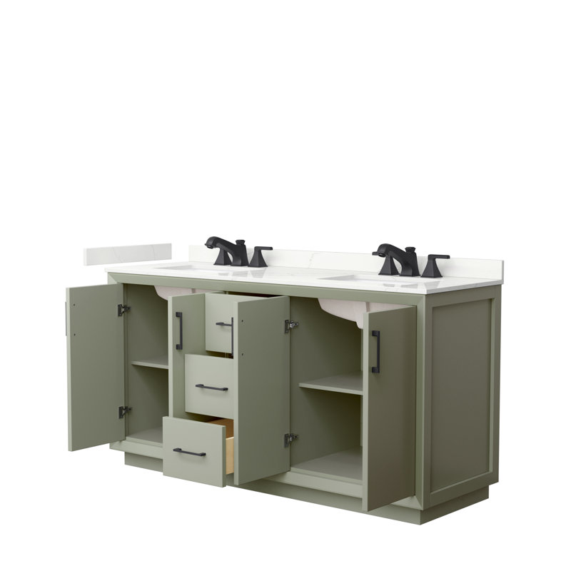 Strada 66'' W Double Vanity, Giotto Quartz, Light Green, Brushed Nickel
