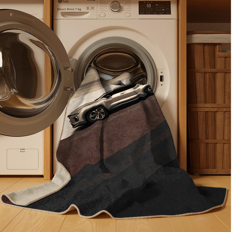 Machine Washable Vehicles And Transportation Modern Hatchback Modern Rug in Gray – Beige Binding, 5x7