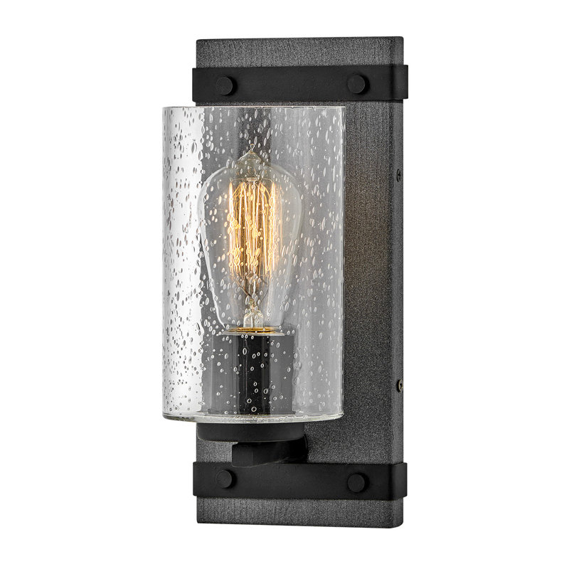 Aged Zinc and Distressed Black 1-Light Bathroom Vanity with Clear Seedy Glass