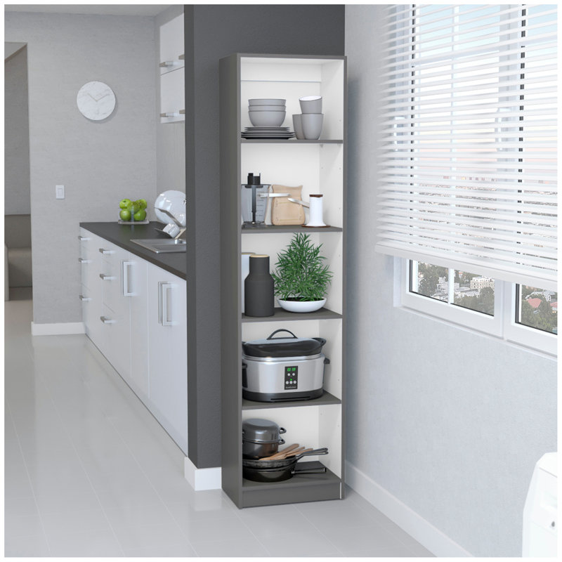Bibliothèque Home Xs avec tablettes à 5 niveaux et design mince - gris mat / blanc - bureau, Gris / Blanc