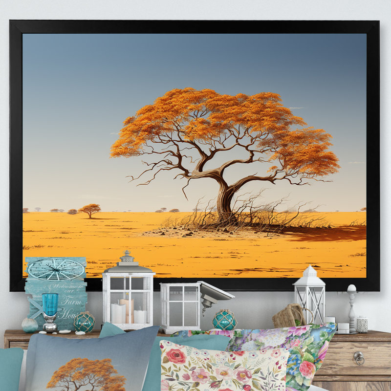 Arbre africain Tonnelle III sur toile, Cadre photo noir, H 24 po x l 32 po x P 1 po