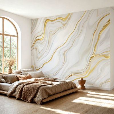 Wall Mural Peel and Stick Wallpaper White gold marble Marbling design Abstract Oil painting style Self-Adhesive Removable Contact Paper Wall Decor for Living Room Bedroom 69"H x 96"W