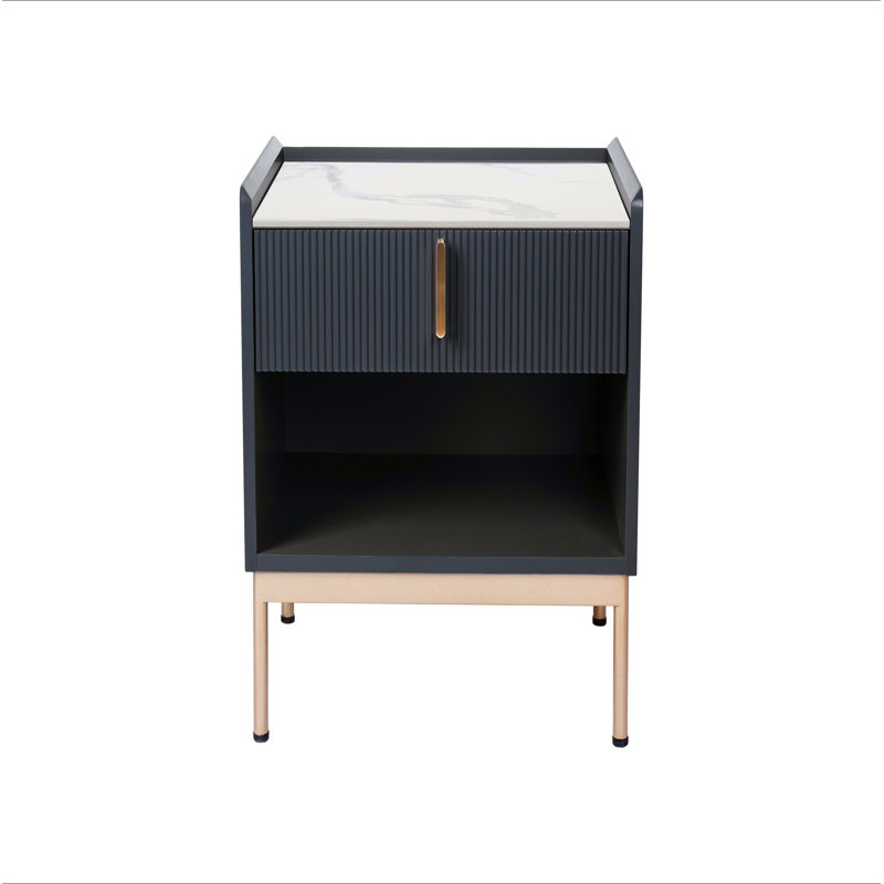 Modern White/Grey End Table Or Night Stand Stone Tabletop