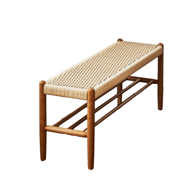 Banc à chaussures scandinave en bois massif tissé à corde, Cerise / naturel 