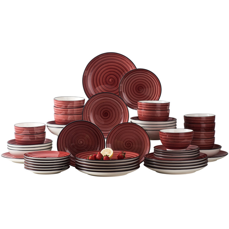 Whittier 48 Piece Stoneware Dinnerware Set - Service for 12, Red
