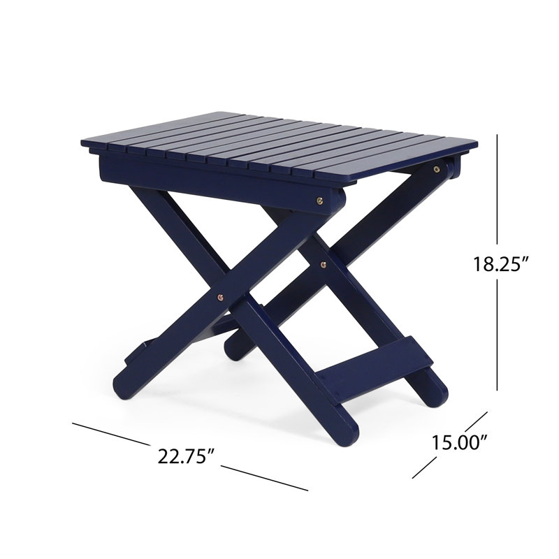 Leesa Solid Wood Folding Adirondack Chair with Table, Navy Blue