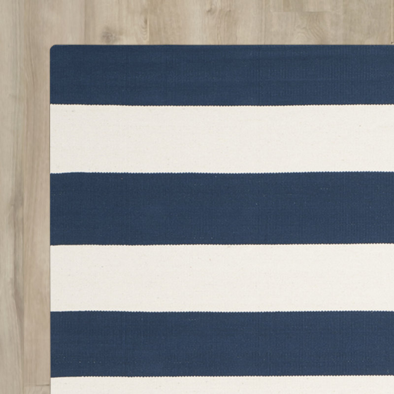 Brookvale Striped Handmade Flatweave Cotton Navy/Ivory Area Rug, Rectangle 3' x 5'
