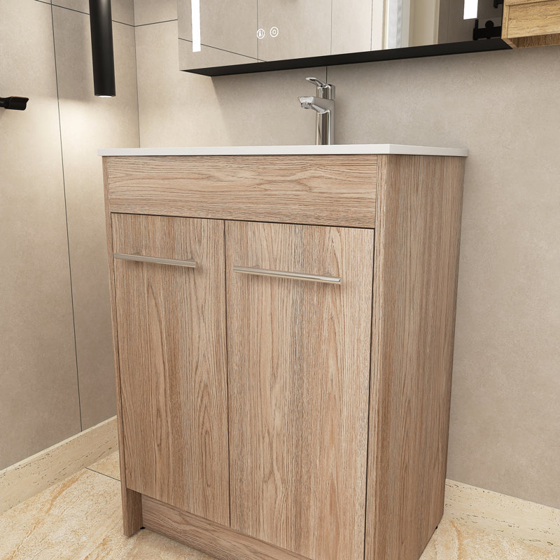 Meuble-lavabo simple 24 po avec plateau Sacorya, Chêne blanc