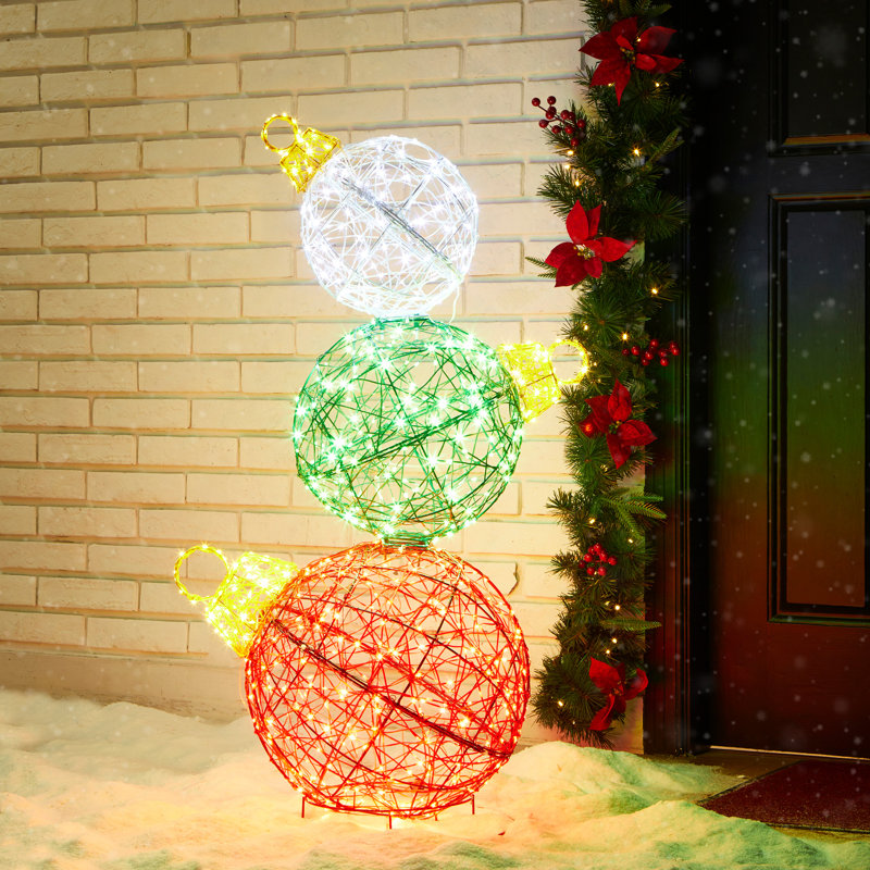 39.25"H Lighted Christmas 3D PVC Stacked Ornaments Outdoor Decor With 760 Green LED Lights (KD)